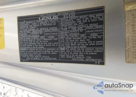 2003 Lexus Sc 430 из США, поврежденный, VIN JTHFN48Y330047622